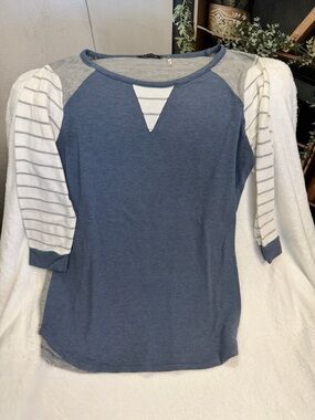 Pink Clover Blue and Cream Raglan Stripe Sleeve Top
